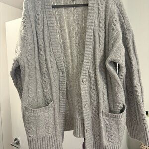 Cozy Gray Cable Knit Cardigan Sweater
